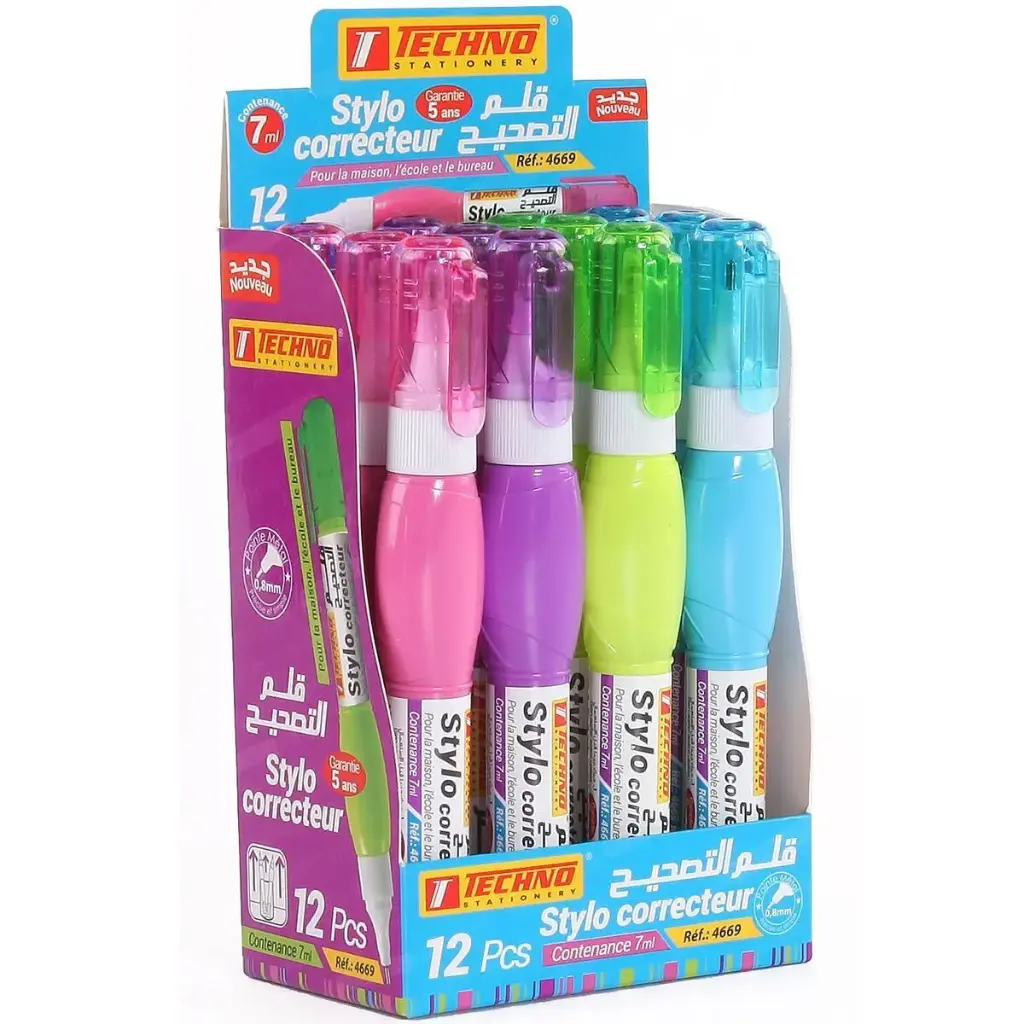 Stylo Correcteur Scolaire TECHNO 7ml à Tête Métallique Multi Couleurs