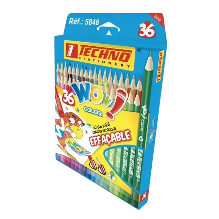 Crayons De Couleur TECHNO Wow Effaçable Boite de 36