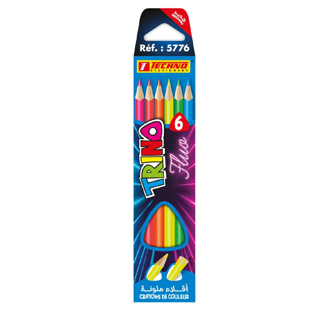 Crayons De Couleur TECHNO Trino Fluo Boite De 06