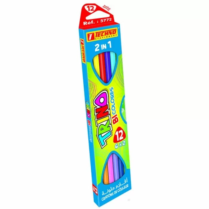 Crayons De Couleur TECHNO Trino Bicolores Double Tête Boite De 12