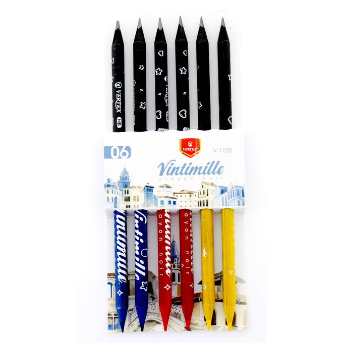 Crayons De Couleur VERTEX Vintinille Double Tête Avec Crayon Noir Boite De 06