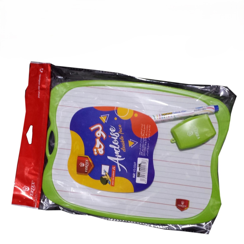 Ardoise VERTEX Double Face avec Brosse et Marqueur