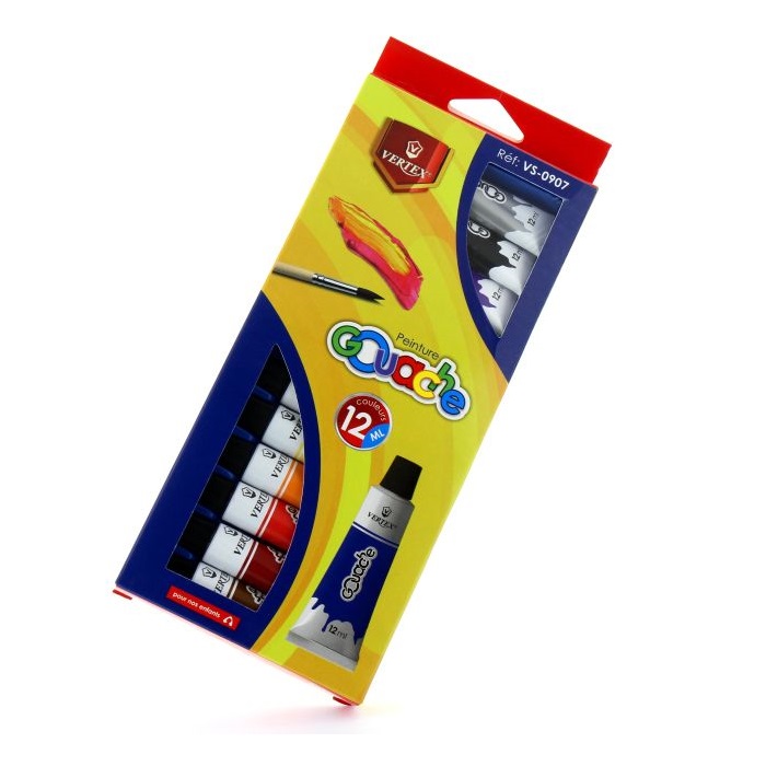 Boite de Peinture VERTEX Gouache 12 ml de 12 Couleurs