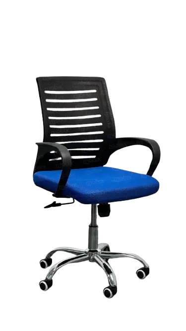 Chaise Opérateur Filet K7 ARGO avec Accoudoirs en Plastique Piètement Chromé Bleu