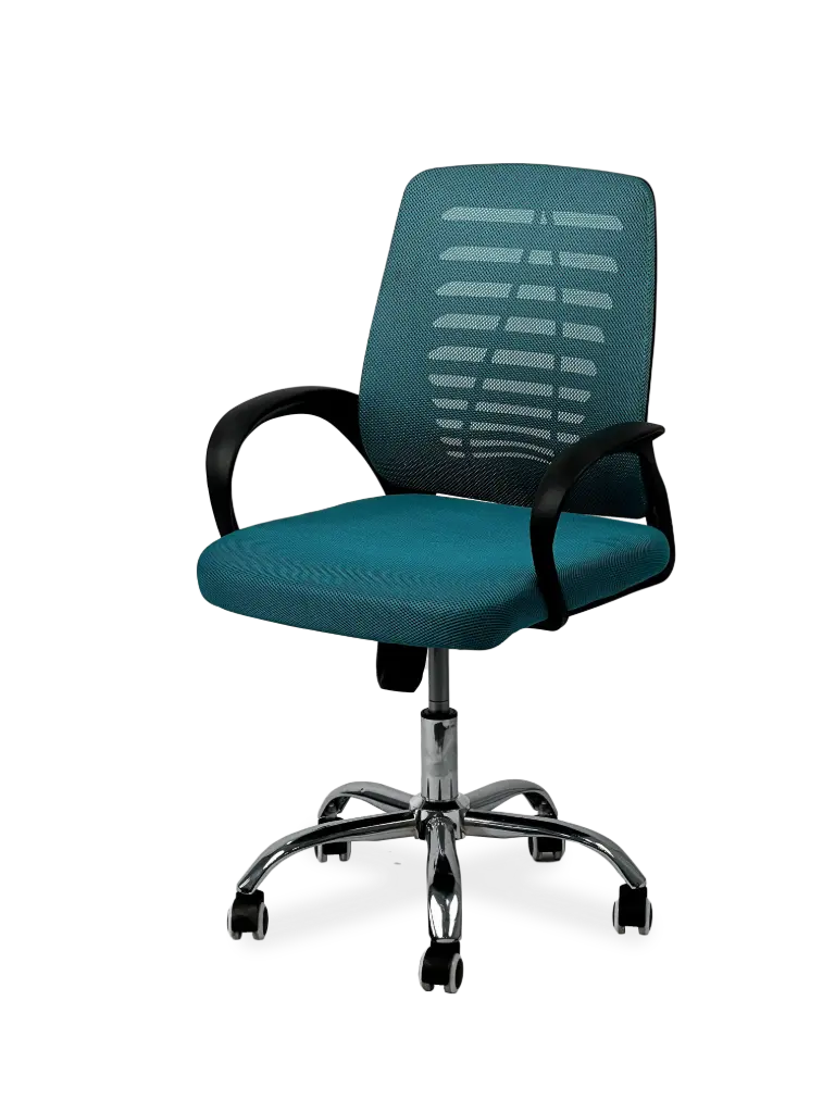 Chaise Opérateur Filet K7 ARGO avec Accoudoirs En Plastique Piètement Chromé Vert