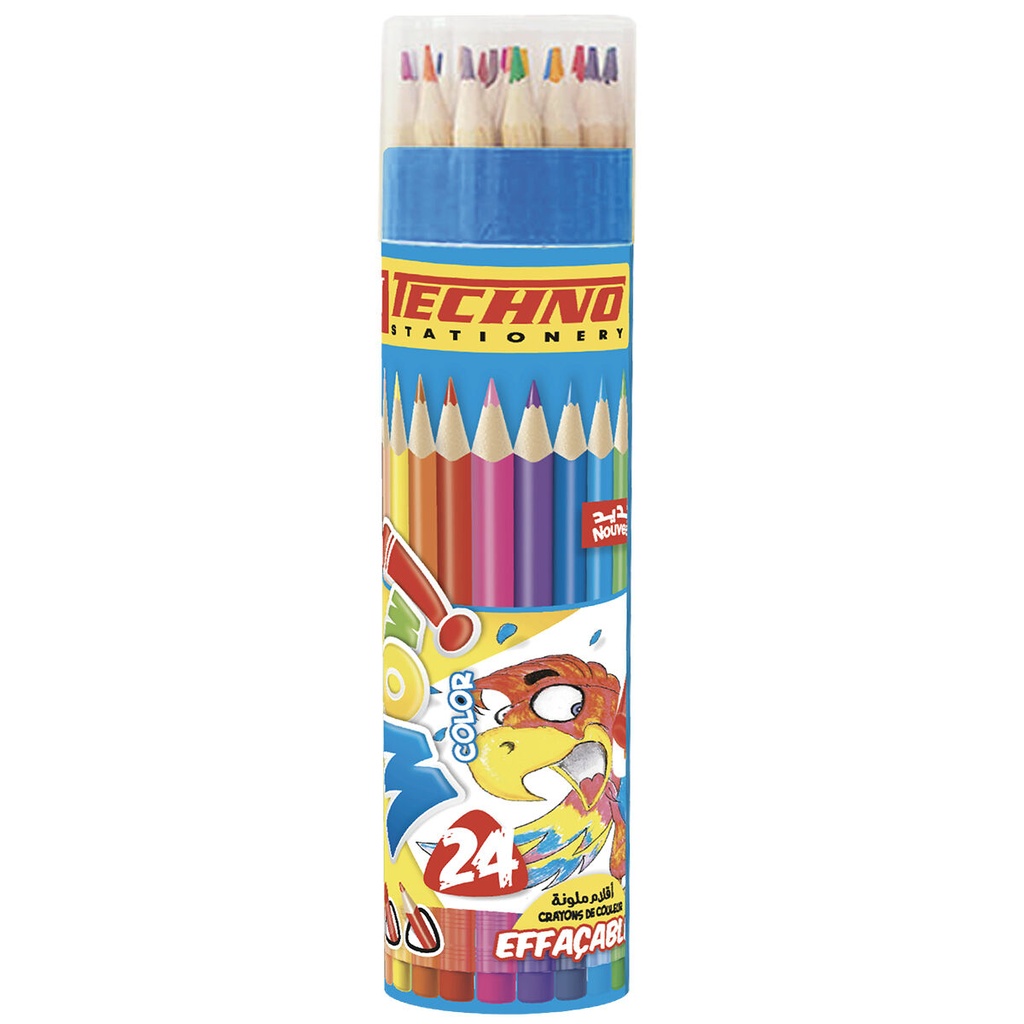 Crayons De Couleur TECHNO Wow Color Effaçable Boite En Tube De 18