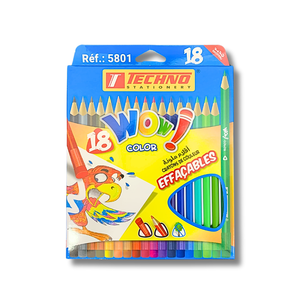 Crayons De Couleur TECHNO Wow Color Effaçable Boite De 18