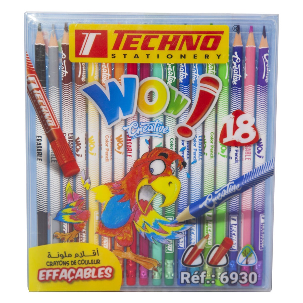 Crayons De Couleur TECHNO Wow Crea Effaçable Boite De 18
