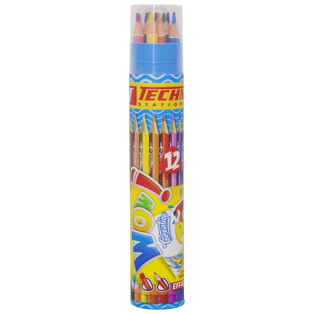 Crayons De Couleur TECHNO Wow Crea Effaçable Boite En Tube De 12