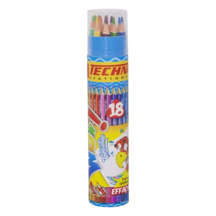 Crayons De Couleur TECHNO Wow Crea Effaçable Boite en Tube De 18