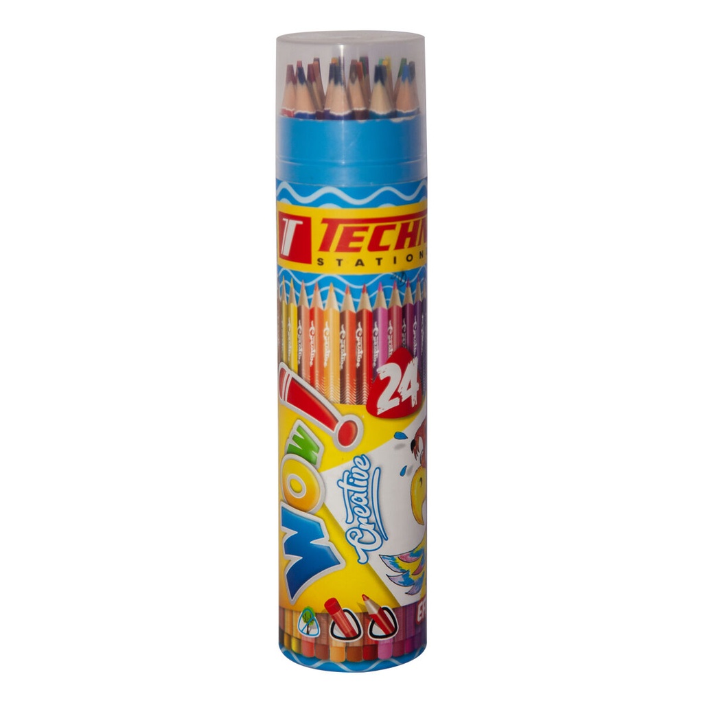 Crayons De Couleur TECHNO Wow Crea Effaçable Boite En Tube de 24