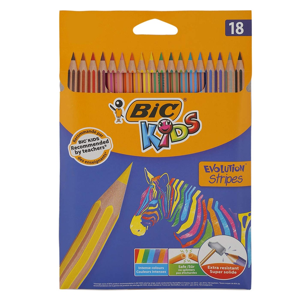 Crayons De Couleur BIC Kids Evolution Stripes Boite De 18