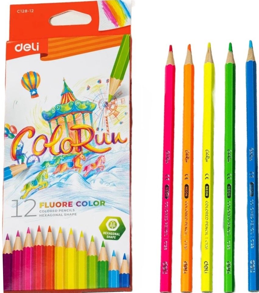 Crayons De Couleur DELI ColoRun Fluore Color Boite De 12