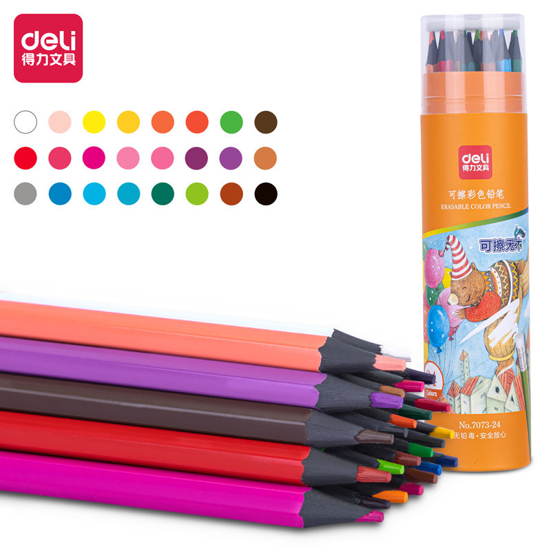 Crayons De Couleur DELI Effaçable Boite En Tube De 24