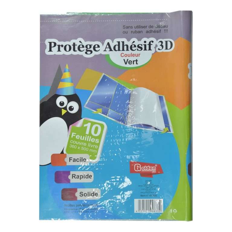 Protège Livre Adhésif GOLDEN 3D Vert Paquet de 10 PCS