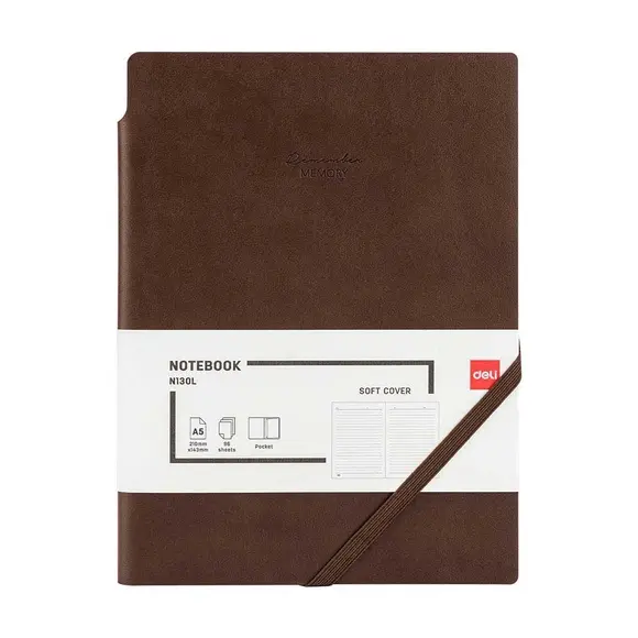 NoteBook DEL A5 96 Pages en PU avec Boucle Pour Stylo  80 Grs Marron