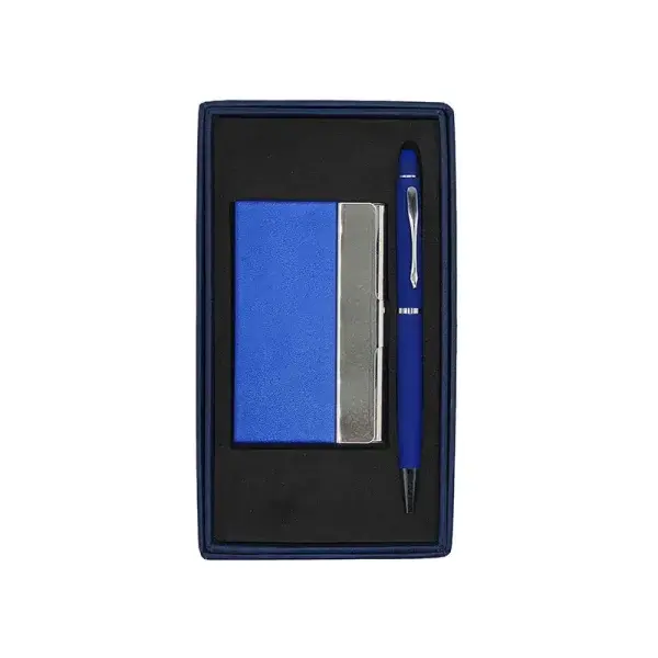 Coffret Emotion RIDEX 2 Pièces Stylo Tactile en Métal Porte Carte Visite Bleu
