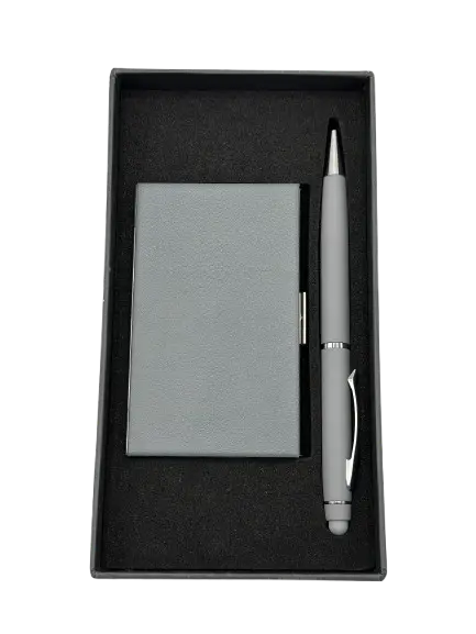 Coffret Emotion RIDEX 2 Pièces (Stylo Tactile En Métal Porte Carte Visite) Gris
