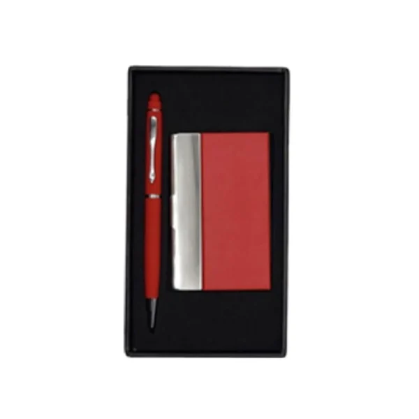 Coffret Emotion RIDEX 2 Pièces Stylo Tactile en Métal Porte Carte Visite Rouge