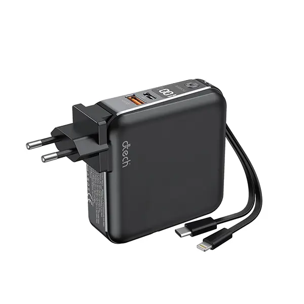 Power Bank D-TECH DP15 4en1 15000mAh Fast Charge 18W 3.0 Cable Type-C Cable D'alimentation Noir