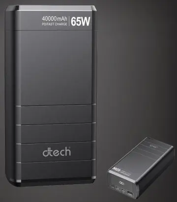 Power Bank D-TECH DPC65 3en1 40000mAh Fast Charge 65W 3.0 USB-A USB-C Noir