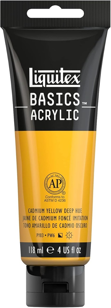 Tube Peinture Acrylique LIQUITEX Basics 118ml Jaune Cadmium Moyen Imitation