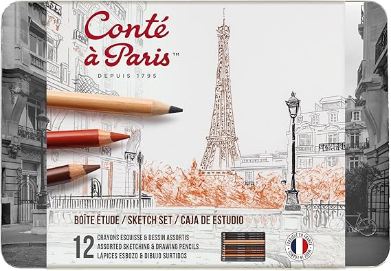 Boite En Métal De 12 crayons Esquisse & Dessin Assortis conté à paris
