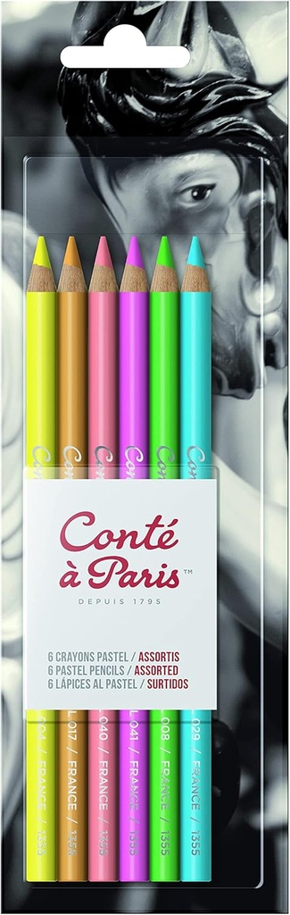 Boite de 6 crayons Pastel Conté â Paris Assortis sous Blister