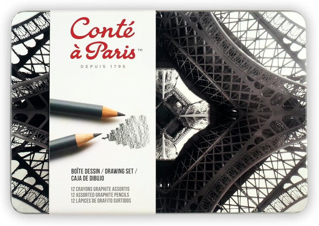 Boite En Métal 12 crayons graphite  Assortis conté à paris 750404