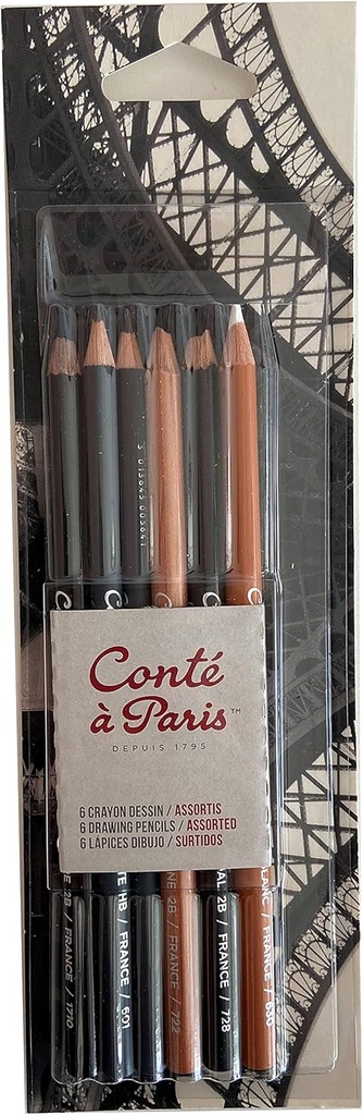 Boite de 6 crayons Dessin Conté â Paris Assortis sous Blister