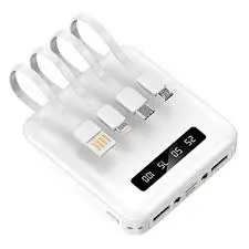 Power Bank AKASHI avec 4 Câbles 10000mAh 2xUSB-A USB-C Micro-USB Blanc