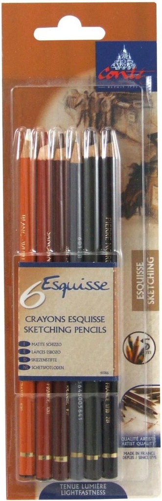 Boite de 6 crayons Esquisse Conté â Paris Assortis sous Blister