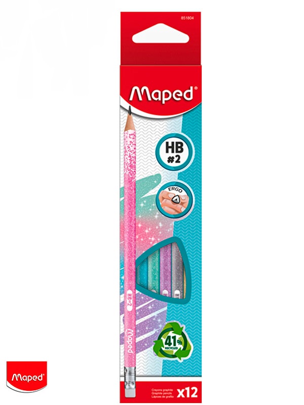 Crayon Noir Graphite MAPED Glitter HB Pastel avec Gomme
