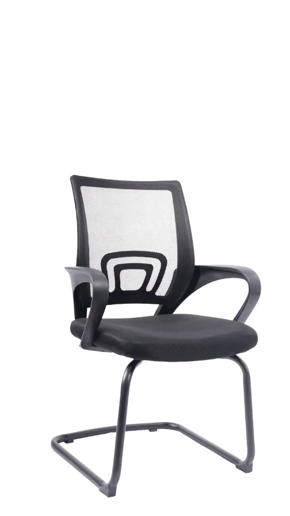 Chaise Visiteur Filet Noir Avec Accoudoirs En Plastique Piètement luge Chromé 