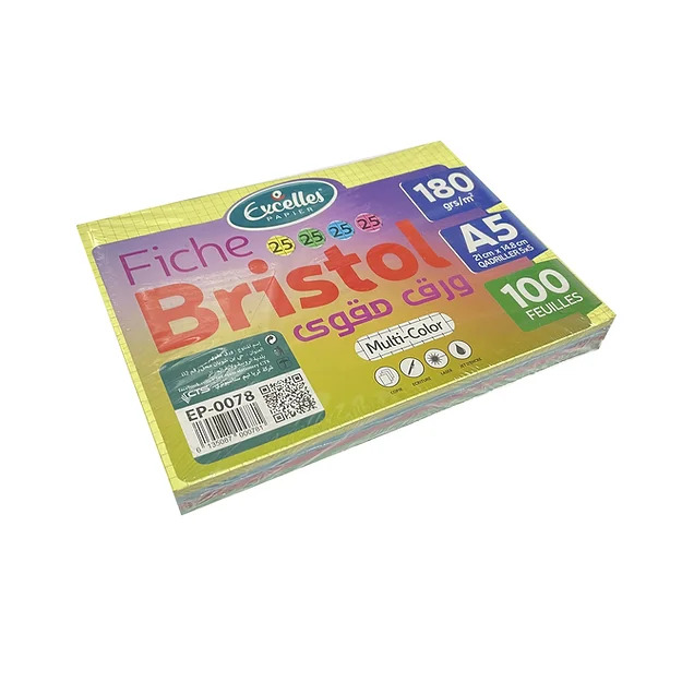 Fiche Bristol EXCELLES Quadrille A5 180 g/m² Multi-Couleurs Paquet de 100 Feuilles