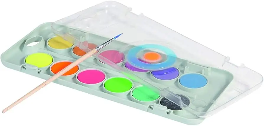 Boite de 12 Couleurs Peinture Aquarelle PRIMO 30mm Fluo Métal avec Pinceau