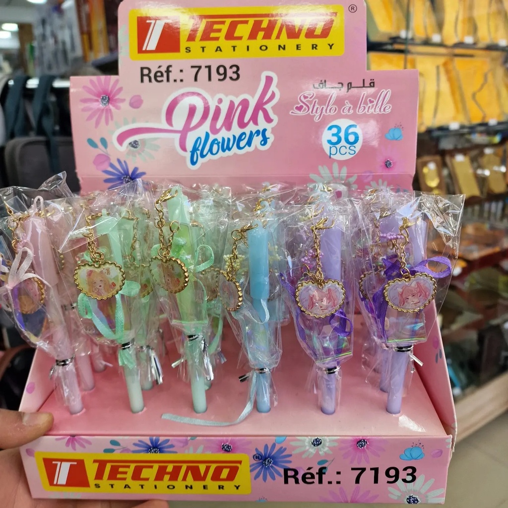 Stylo Gel TECHNO Fantaisie Pink Flowers 0.5mm Multi-couleurs