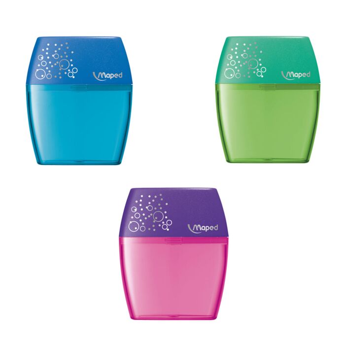 Taille Crayon Scolaire MAPED Shaker 2Trous avec Réservoir en Plastique Multi-Couleurs