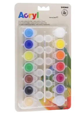 Peinture Acrylicque PRIMO Haute Qualite 4.5ml 14 Pots Avec Pinceau