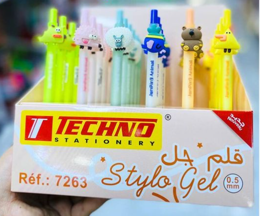 Stylo Gel TECHNO Fantaisie 0.5mm Animaux Multi-couleurs