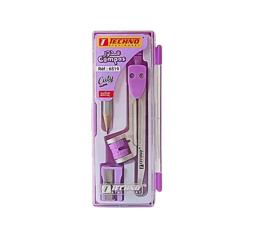 Compas Écolier à Bague TECHNO Coffret de 3 Pièces en Métal Pastel