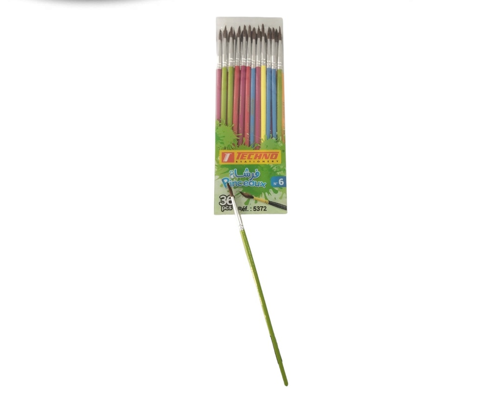 Pinceau Écolier TECHNO N°6 en Bois Jeu de 36 PCS