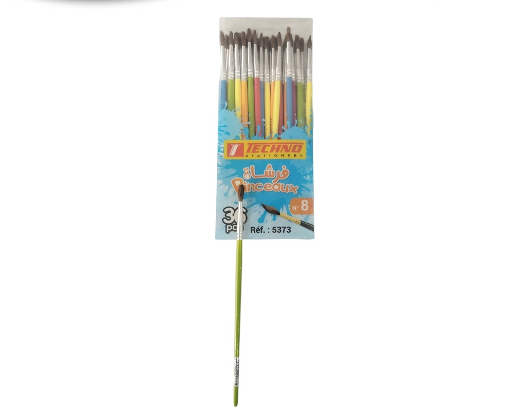 Pinceau Écolier TECHNO N°8 en Bois Jeu de 36 PCS