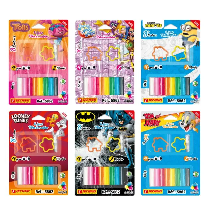 Pâte à Modeler TECHNO 08 Couleurs Avec 2 Moules 