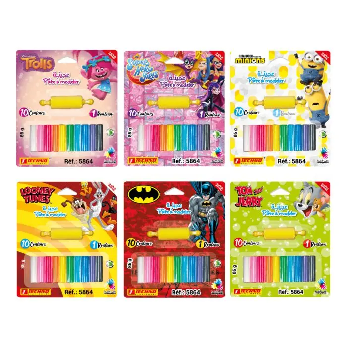 Pâte à Modeler TECHNO 10 Couleurs Avec 1 Rouleau