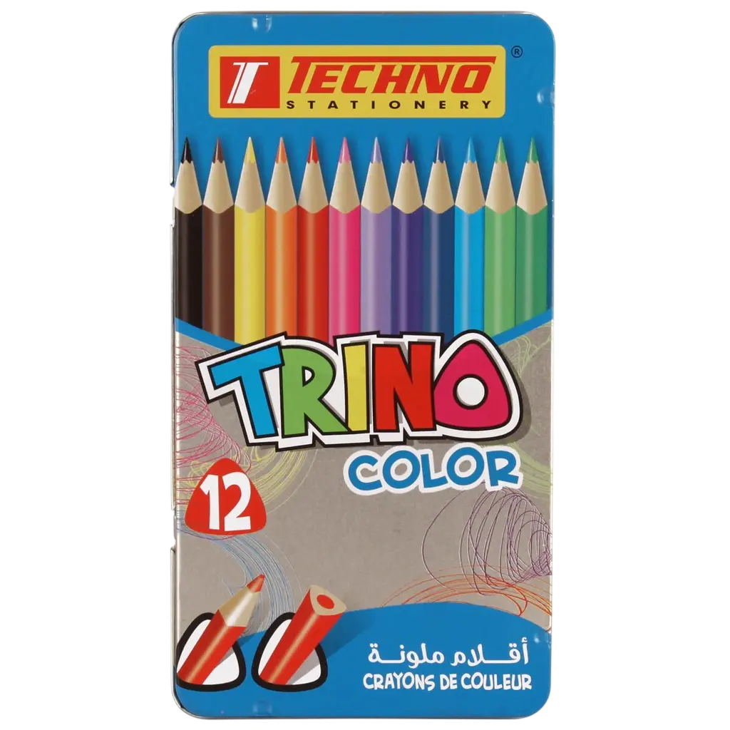 Crayons de Couleur TECHNO Trino Boite Métallique de 12 Couleurs 