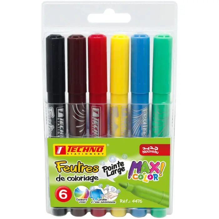Feutre De Coloriage TECHNO Jumbo Pochette de 6 Couleurs