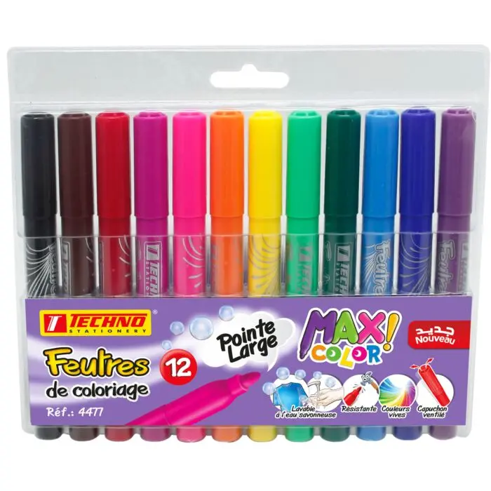 Feutre De Coloriage TECHNO Jumbo Lavable Pochette de 12 Couleurs