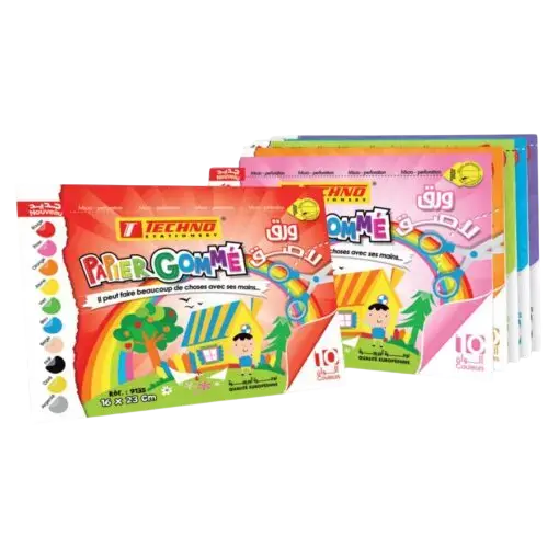 Pochette de Papier Gommé Adhésif TECHNO Multi-Couleurs 10 Feuilles