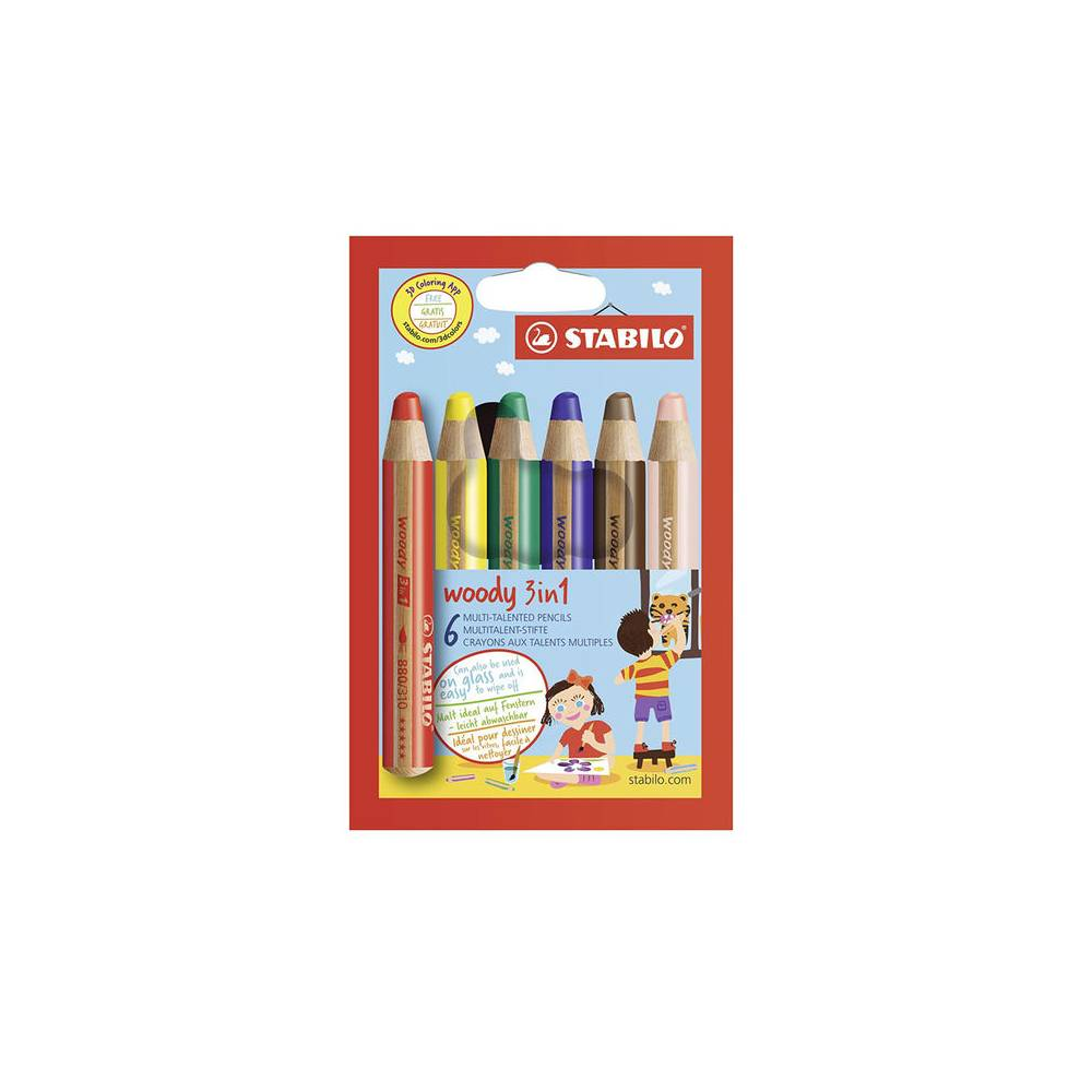 Crayons De Couleur STABILO Woody 3 en 1 Duo Boite De 06